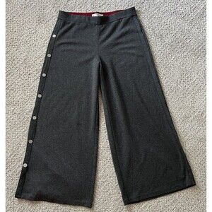 Patrizia Luca Wide Leg Cropped Pants Gray Side Snap Sz XL High Rise Stretch